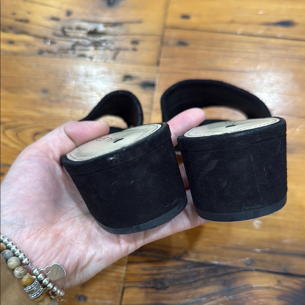 Via Spiga Black Mules Sleek Suede Comfort Slide On Block Heels Shies Size 9 39 - Picture 8 of 10